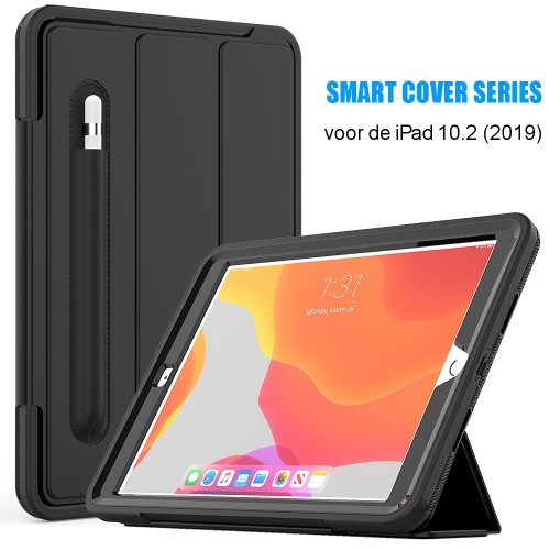 iPad 10.2 (2019 / 2020 / 2021) schokbestendige case met screenprotector en Trifold standaard zwart