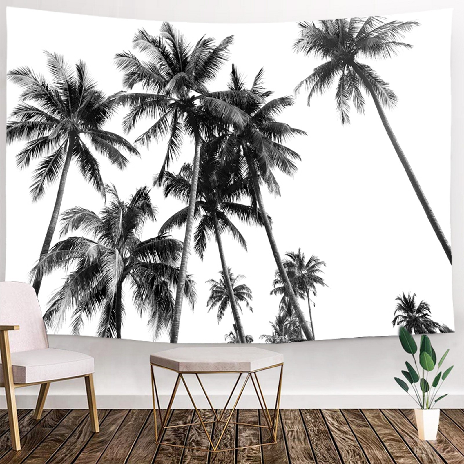 Buik hoe vaak Blind Ulticool - Strand Natuur Retro Vintage Palmboom Kunst Zwart Wit - Wandkleed  - 200x150 cm - Groot wandtapijt - Poster - Kinderkamer - Blauw/Wit