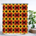 Ulticool Douchegordijn - Retro Vintage Flowers 60's 70's  - 180 x 180 cm - met 12 ringen - Oranje Geel