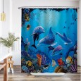 Ulticool Douchegordijn - Dolfijn Zee Vissen Aquarium - 180 x 180 cm - met 12 ringen